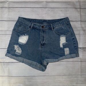 High Waist Ripped Jean Shorts